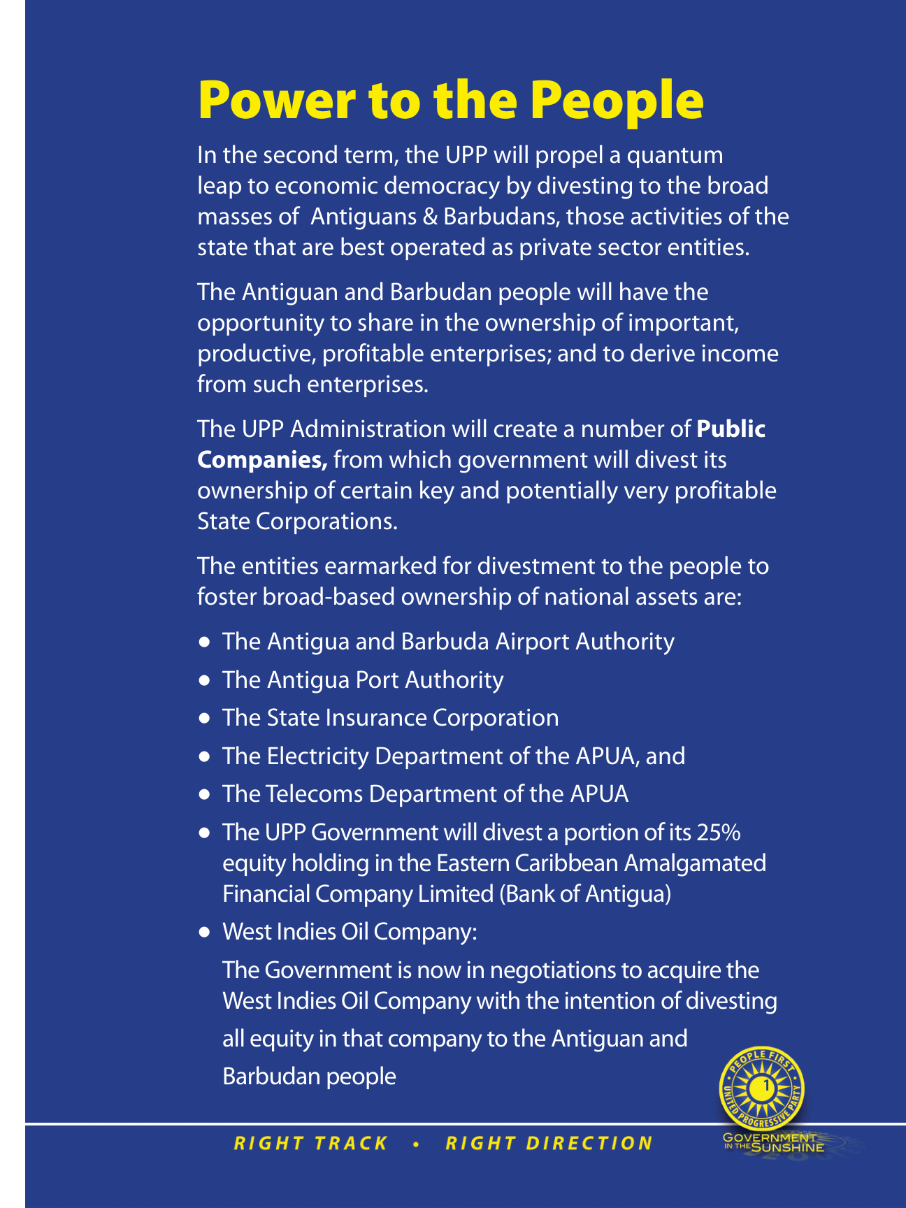 Cover of the UPP 2009 manifesto, Power to the People